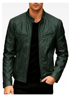 Produktbild von Herren Kunstlederjacke Einfarbig mit Stehkragen, Motorradjacke für den Winter, Business und Militär Stil, Windjacke mit Tasche, Bomberjacke