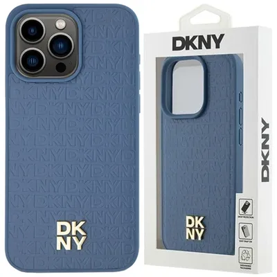 Produktbild von Etui Dkny Leder Muster Metall Logo Magsafe Na Iphone 15 / 14 / 13 - Niebieskie
