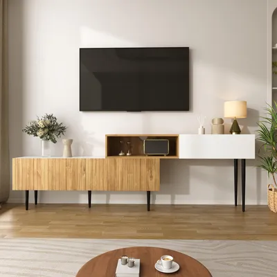 Produktbild von Lowboard Breite 130-220 cm, längenverstellbar, Fernsehtisch, Fernsehschrank, TV-Schrank für Wohnzimmer, stehend