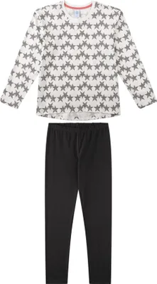 Produktbild von Sanetta Mädchen Schlafanzug, lang - Teens, Stars, Pyjama, Single Jersey Schwarz/Weiß 140