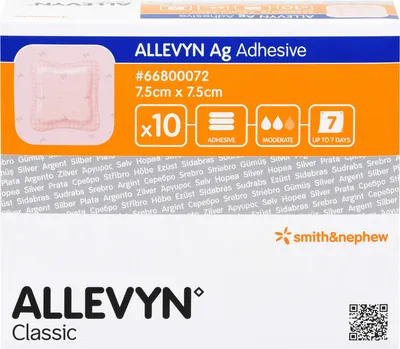 Obrázek produktu pro ALLEVYN Ag Adhesive 7,5x7,5 cm obvaz na rány, 10 ks VER