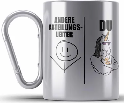 Produktbild von Trendation - Abteilungsleiter Geschenk Edelstahl Tasse Karabiner mit Spruch Geschenke für Abteilungsleiter (Silber)
