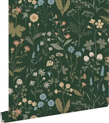 Obrázek produktu pro ESTAhome tapety pole květiny tmavě zelené a modré 53 cm x 10,05 m