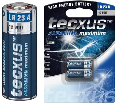 Imagen del producto de Tecxus 59580, pila alcalina de alto rendimiento LR23, 2 unidades en blíster, color azul plateado. Pila alcalina de manganeso, 12 V