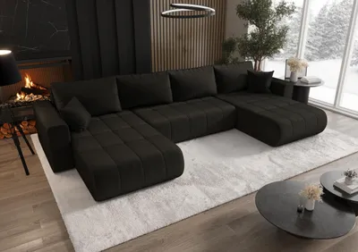 Image de Canapé d'angle avec fonction sommeil et coffre de lit MILO U, tissu MONOLITH, gris foncé