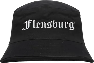 Produktbild von Flensburg Fischerhut - Altdeutsch - bestickt -  Bucket Hat Anglerhut Hut Anglerhut Hut  Schwarz S/M