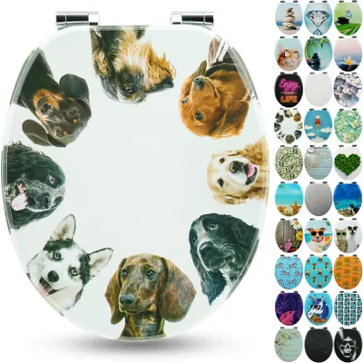 Produktbild von Sanfino® Premium WC Sitz "Dog Circle" hochwertiger Toilettendeckel mit Absenkautomatik aus Holz, hoher Sitzkomfort & einfache Montage