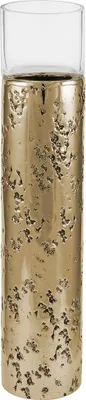 Produktbild von Kaheku Windlicht Loukia antik gold Aluminium mit Glasaufsatz, Durchmesser 7,5 cm, Höhe 30 cm  99990366