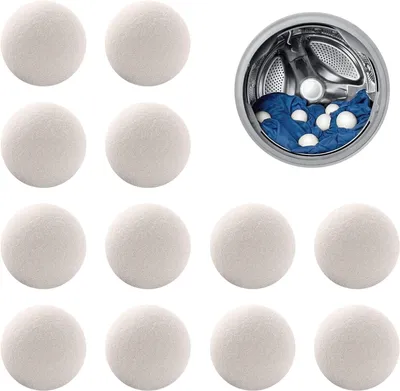 Produktbild von Trocknerbälle aus Naturwolle, 12er-Packung, 3 cm, wiederverwendbar, schnelltrocknend, beschleunigt das Wäschetrocknen.