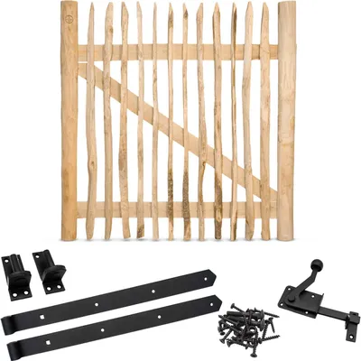 Produktbild von Classic Staketenzaun-Tor Set (schwarz) aus Edelkastanie, Breite 120 cm, Höhe 120 cm (genagelte Ausführung)