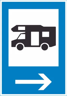 Produktbild von Campingplatz Wohnmobil Schild mit Pfeil rechts A3 Rückseite selbstklebend