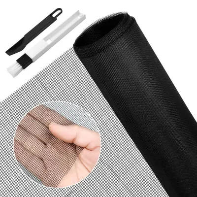 Produktbild von Fliegengitter Meterware Fiberglas 90 x 220 cm Schwarz mit Fensterputzbürste