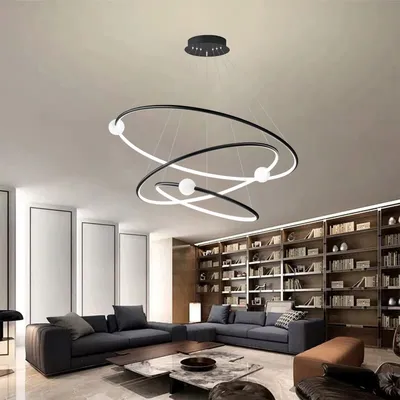 Produktbild von keepgogo Pendelleuchte, ø20/35/55cm, LED stufenlos dimmbar, 3 Ringe mit Lampenkugeln, Esszimmer, Schlafzimmer, Metall, Acryl, Schwarz, blendfrei, 100.000 Stunden Lebensdauer