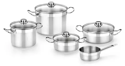 5-teilige Pannenset, Edelstahl 18/10, für alle Herdarten inkl. Induktion