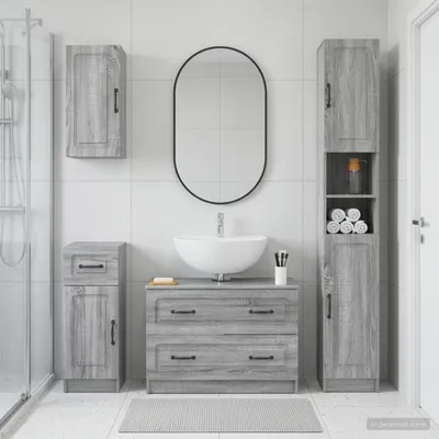 Produktbild von PUEAZU 4-teiliges Badezimmer-Schrank-Set UTRECHT Sonoma-Grau - Gartensofas @47479