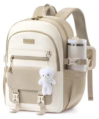 Obrázek produktu pro Batoh do školy pro dívky, velikost 30 litrů, vhodný pro notebook o velikosti 15,6 palců, voděodolný, barva: béžová, khaki