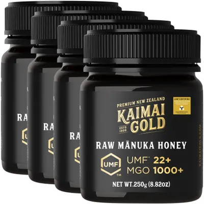 Produktbild von Kaimai Gold MGO 1000+ / UMF 22+ Manuka Honig * 4x 250g Premium Monofloral UMF® Certified Neuseeland ManukaHonig * 800 820 829 830 850 1046 1122 1200