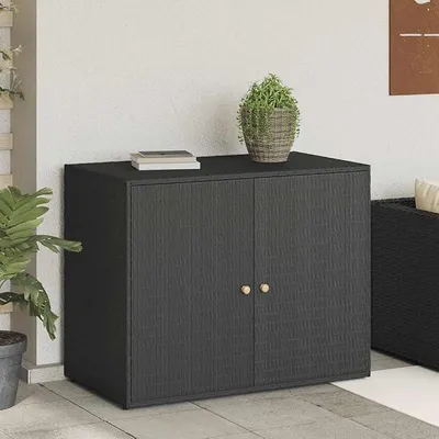 Produktbild von Gartenschrank für den außenbereich Outdoorschrank wetterfest Balkonschrank Terrassenschrank Aufbewahrungsschrank Poly Rattan für Garten,Terrasse-Schwarz-100 x 55,5 x 80 cm