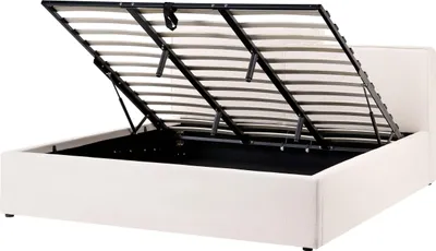 Produktbild von BELIANI Bett Cremeweiß Gepolstert Leinenoptik mit Bettkasten Lattenrost 180x200 cm Hochklappbar Asymmetrisches Hohes Kopfteil Modernes Polsterbett