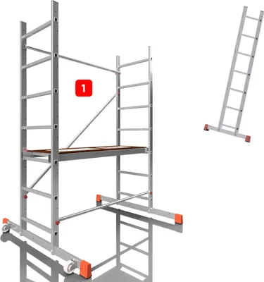 Produktbild von ALTEC AluCombine 3.0 - 300 | 3m | Alu Fahrgerüst für Heimwerker mit 2 Bockrollen und Wandanker | EN131 | Baugerüst Rollgerüst Anlegeleiter