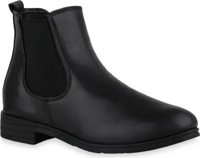 A single black Chelsea boot is shown against a white background.