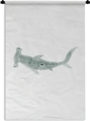 Produktbild von MuchoWow® Wandteppich Wandbehang Hai - Meer - Aquarell - Zeichnung 90x135 cm Tapisserie Dekoration Wandtuch - Baumwolle - Wandskulptur