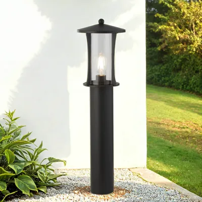 Produktbild von Stehleuchte außen Aluminium Glas 73 cm hoch IP44 Schwarz E27 Vintage Außenleuchte