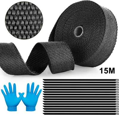 Produktbild von Hitzeschutzband,Speed 15M Hitzeschutzband Auspuff Schwarz mit 15 Edelstahl Kabelbinder, für Motorrad Fächerkrümmer Thermoband Krümmerband Schwarz