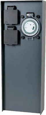 Produktbild von Grafner® Edelstahl Steckdosensäule mit Timer 2 Außensteckdosen Anthrazit Gartensteckdose