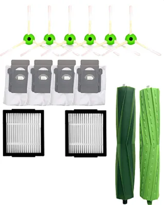 A collection of cleaning accessories for a robot vacuum cleaner.