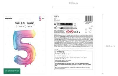 Obrázek produktu pro Fóliový balón s číslem 5 Číselný balón 86 cm pastelově barevný