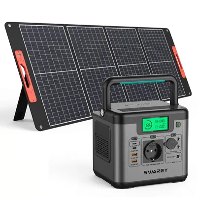 Produktbild von SWAREY 555Wh Ladegerät mit 100W Solarpanel, 550W(1100W Spitze) Tragbare Power Station Solar Generator mit 140W Bidirektionale Schnellladen USB-C