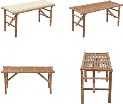 Immagine prodotto di vidaXL Panca da giardino pieghevole con cuscino 118 cm in bambù - Panca da giardino - Panca da giardino - Panca da patio - Panche da patio