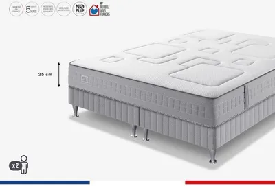 Image de Ensemble Matelas + Sommiers Simmons SW3, 180 x 200 cm, Épaisseur 25 cm, Ressorts Ensachés Sensoft, Soutien Ferme, No Flip, Fabriqué en France