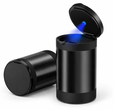 Produktbild von Auto Aschenbecher, KFZ Aschenbecher mit LED‑Beleuchtung, feuerfest Aluminium, dichtverschlossen, abnehmbar zum Reinigen, Schwarz für Getränkehalter