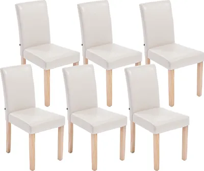 Produktbild von CLP 6er Set Esszimmerstuhl Ina Kunstleder mit Holzgestell creme Gestell Farbe natur
