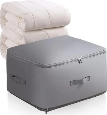 Produktbild von Ultra platzsparender selbstkomprimierender Organizer – Schlafzimmer-Kleidungsaufbewahrungstaschen mit Reißverschluss mit verstärkten Griffen für Bettdecken Kleidung Decken (grau, L (52 x 42 x 30 cm)