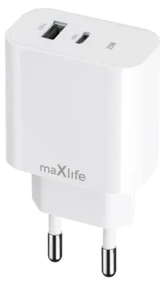 Image de Maxlife PD QC MXTC-06 1x USB-C 1x USB 25W Chargeur secteur blanc