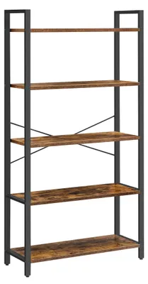 Produktbild von Industrie-Design Bücherregal - 5 Ebenen Standregal - Freistehend - Metallrahmen - Für Wohnzimmer/Büro - Montage erforderlich - Vintage Schwarz