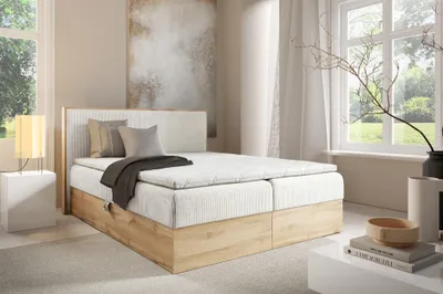 Produktbild von Boxspringbett Schlafzimmerbett ROLAND PREMIUM 140x200cm in Stoff Lincoln Creme