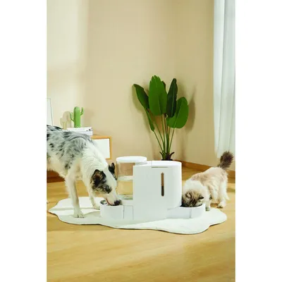 Obrázok produktu pre Dávkovač suchého krmiva a vody DUPLO - M PETS - 1,3 kg / 3 l - 40 x 16,2 x 29,1 cm - biely