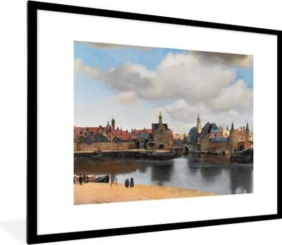 Produktbild von MuchoWow® Gerahmtes Poster Vermeer - Stadt - Alte Meister - Kunst 80x60 cm - Poster mit Schwarzem Bilderrahmen Wandposter Rahmen Foto Bilder - Schlafzimmer-Dekorationen - Fotoposter