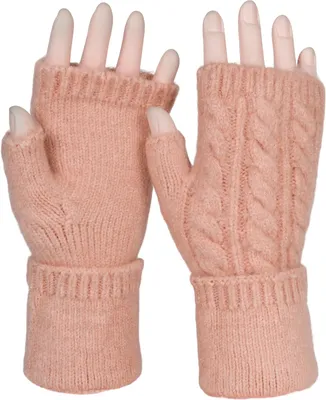 Produktbild von styleBREAKER Damen Fingerlose Handschuhe mit Zopfmuster und dezentem Metallic-Faden, Winter Strickhandschuhe 09010042