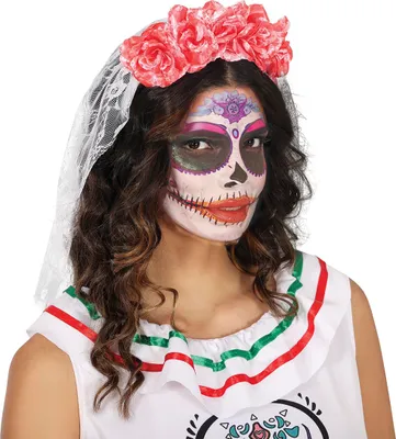 Immagine prodotto di Giorno dei Morti Fascia Sposa Velo Fiore Copricapo Halloween Carnevale Accessorio Costume, Colore: Bianco