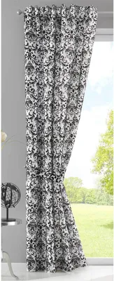 Produktbild von Vorhang Widseide Optik Barock blickdicht Flockfasern Deko gemustert, blickdicht mit verdecktem Schlaufenband HxB 245x140 cm Weiß Schwarz, 20200