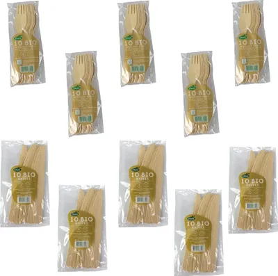 Produktbild von Einwegbesteck-Set 100tlg. Holz Messer+Gabel aus Birkenholz Partybesteck Wegwerf