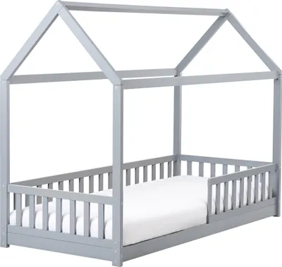 Zdjęcie produktu dla BELIANI Łóżko dla dziecka w kształcie domku szare drewno sosnowe 90 x 200 cm ze stelażem