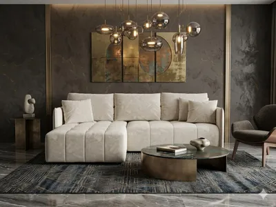 Image de Canapé d’angle CHICAGO gauche beige velours Monolith 2 - fonction couchage, coffre de rangement pour la literie