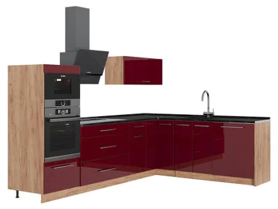 Obrázok produktu pre Rohová kuchyňa Vicco Fame-Line Bordeaux vysoký lesk/Dub Goldkraft 287 x 60 cm, AP Antracit, Model 63509