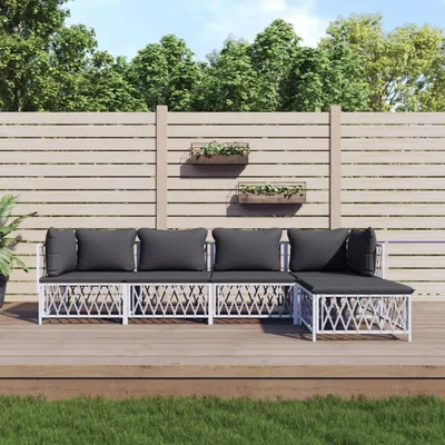 Produktbild von Möbel 5-tlg. Garten-Lounge-Set mit Kissen Weiß Stahl - Gartenmöbelgarnituren 3186864